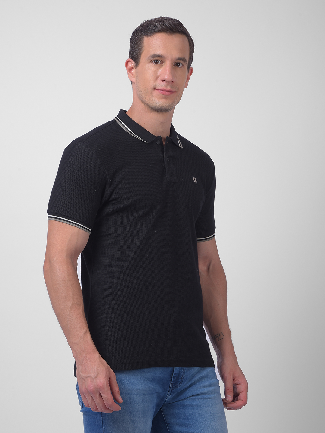 Numero Uno Men Black Polo Tipping Neck T-Shirt